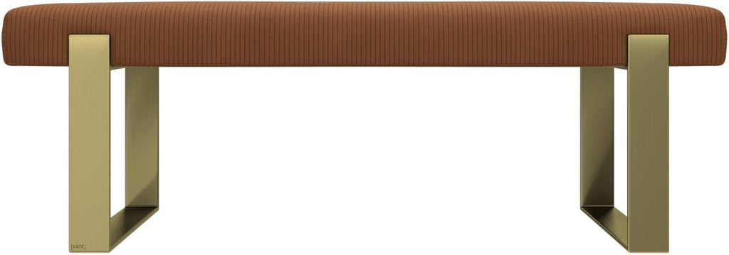 VANT Upholstered Bed Bench - Ribbed Terracotta - Burnished Brass - Contemporary Modern, Bedroom Bench Seat, Hallway, or Entryway