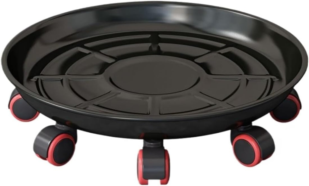 Rolling Plant Dolly Thickened Mobile Tray Universal Wheel Household Flower Pot Base Round Iron Plate Plant Pot Trolley(Black,38cm)