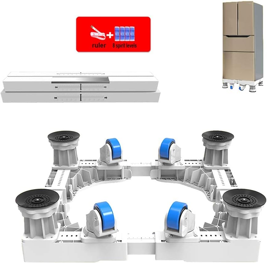 Universal Mobile Base Fridge Stand 4×2 Locking Rubber Swivel Wheels Appliance Roller Base Adjustable Washer Trolley 47-68cm Dryer Roller Floor Trays Cookers Dishwasher Rack (White) Base