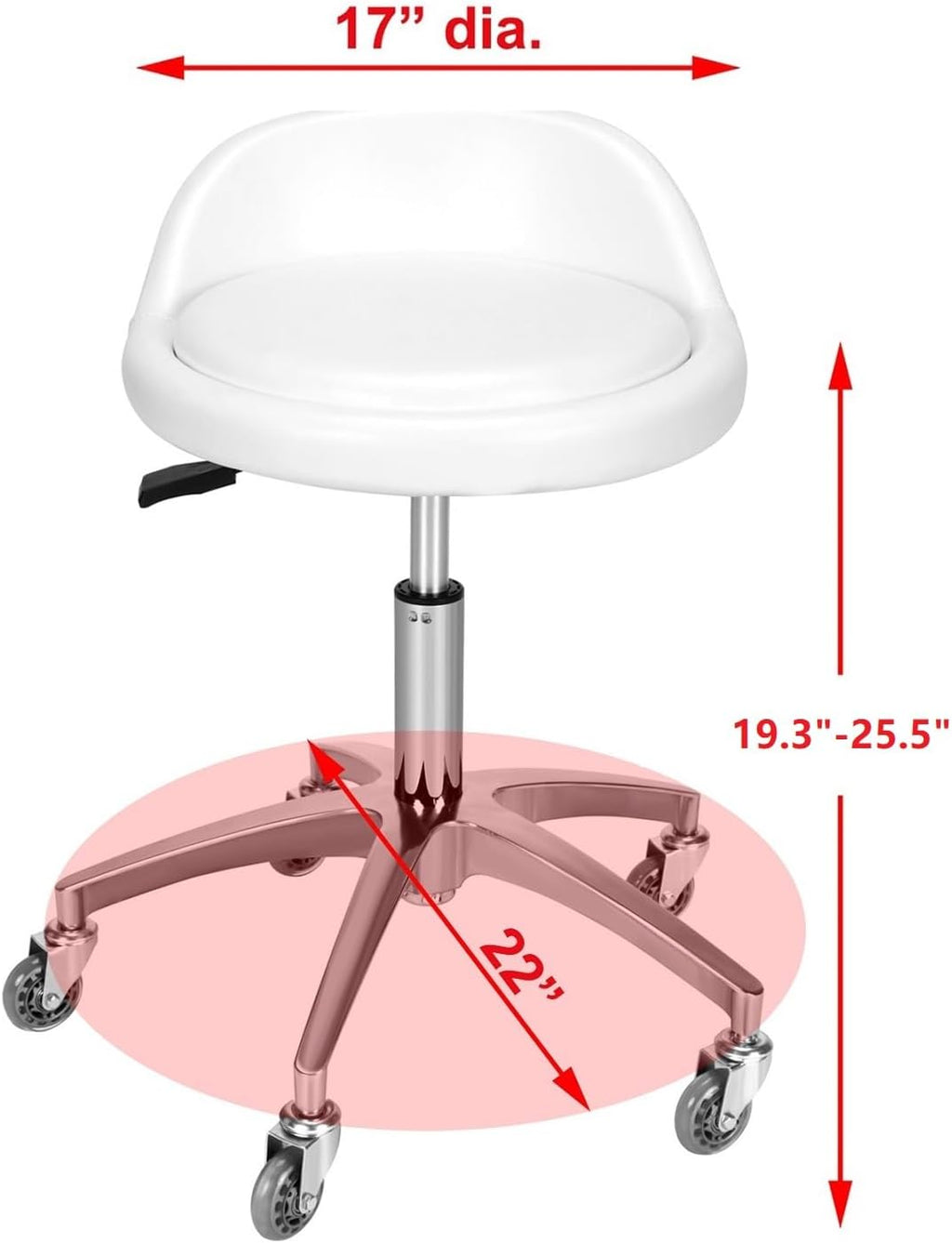 Rolling Salon Stool Chair with Back Support - Height Adjustable Hydraulic Stool with Wheels - Heavy Duty Swivel Stools 400lb Capacity for Home Salon Facial Spa Massage Clinic and Work Bench (White)