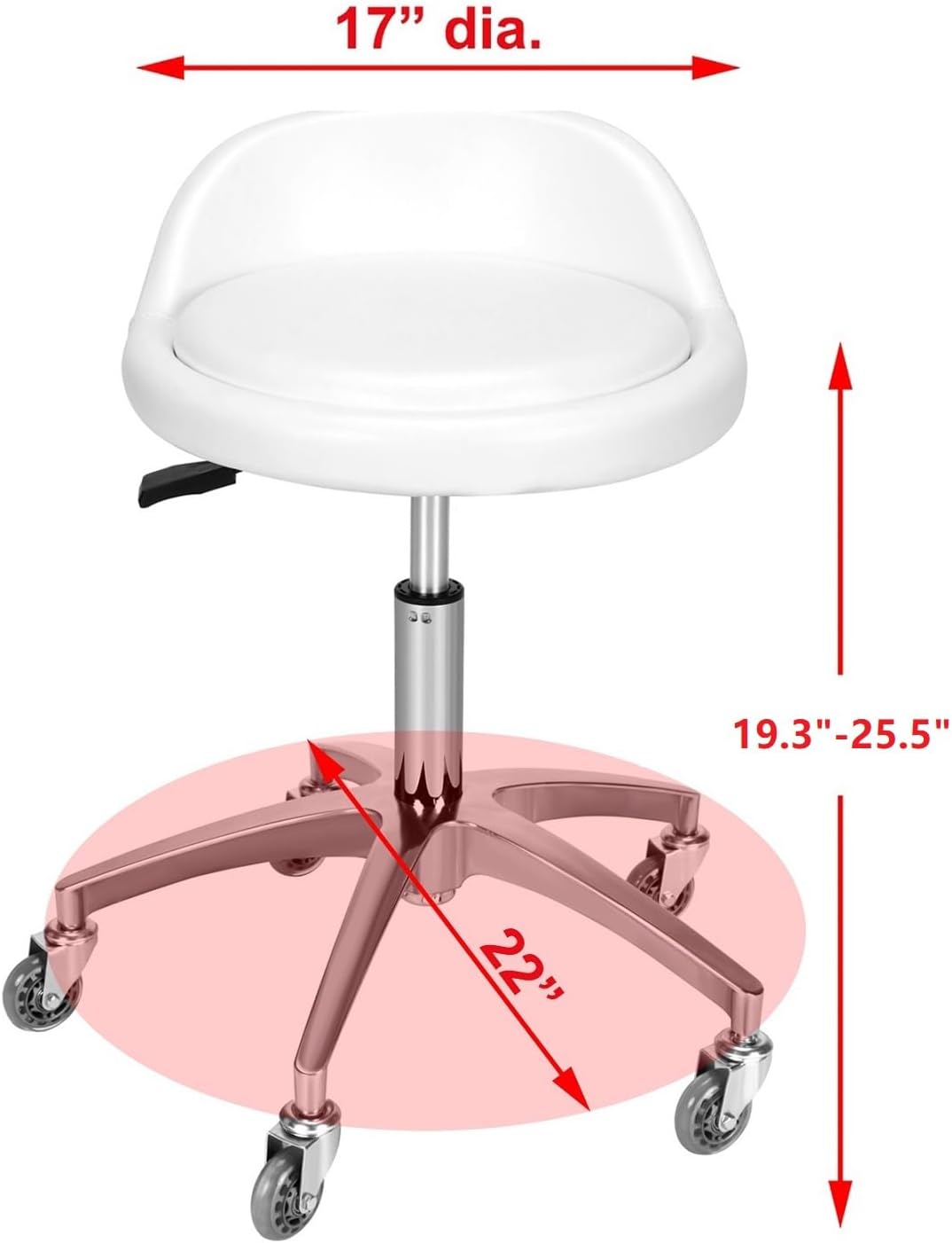 Rolling Salon Stool Chair with Back Support - Height Adjustable Hydraulic Stool with Wheels - Heavy Duty Swivel Stools 400lb Capacity for Home Salon Facial Spa Massage Clinic and Work Bench (White)