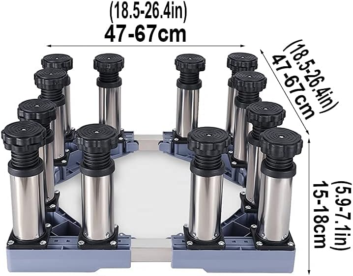 Adjustable Washing Machine Base Upgraded Washing Machine Stand Universal Fridge Base Stand Retactable Furniture Base Bracket Adjustable 47.5-63cm Stand Heavy Machines Stand 4/