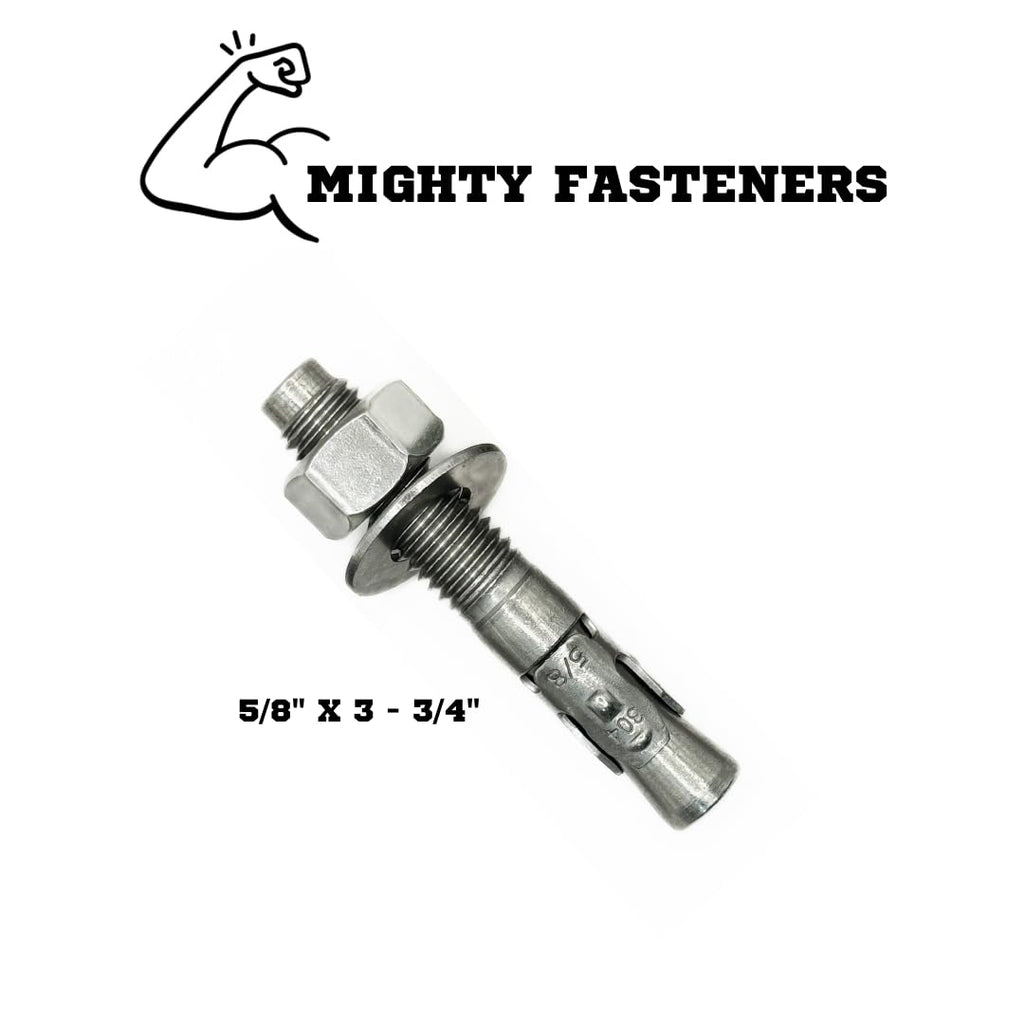 Mighty Fasteners Wedge Anchors – Heavy-Duty 304 Stainless Steel Expansion Bolts for Concrete & Masonry, Rust-Resistant & Durable - 5/8 X 3-3/4' - 25 Pack
