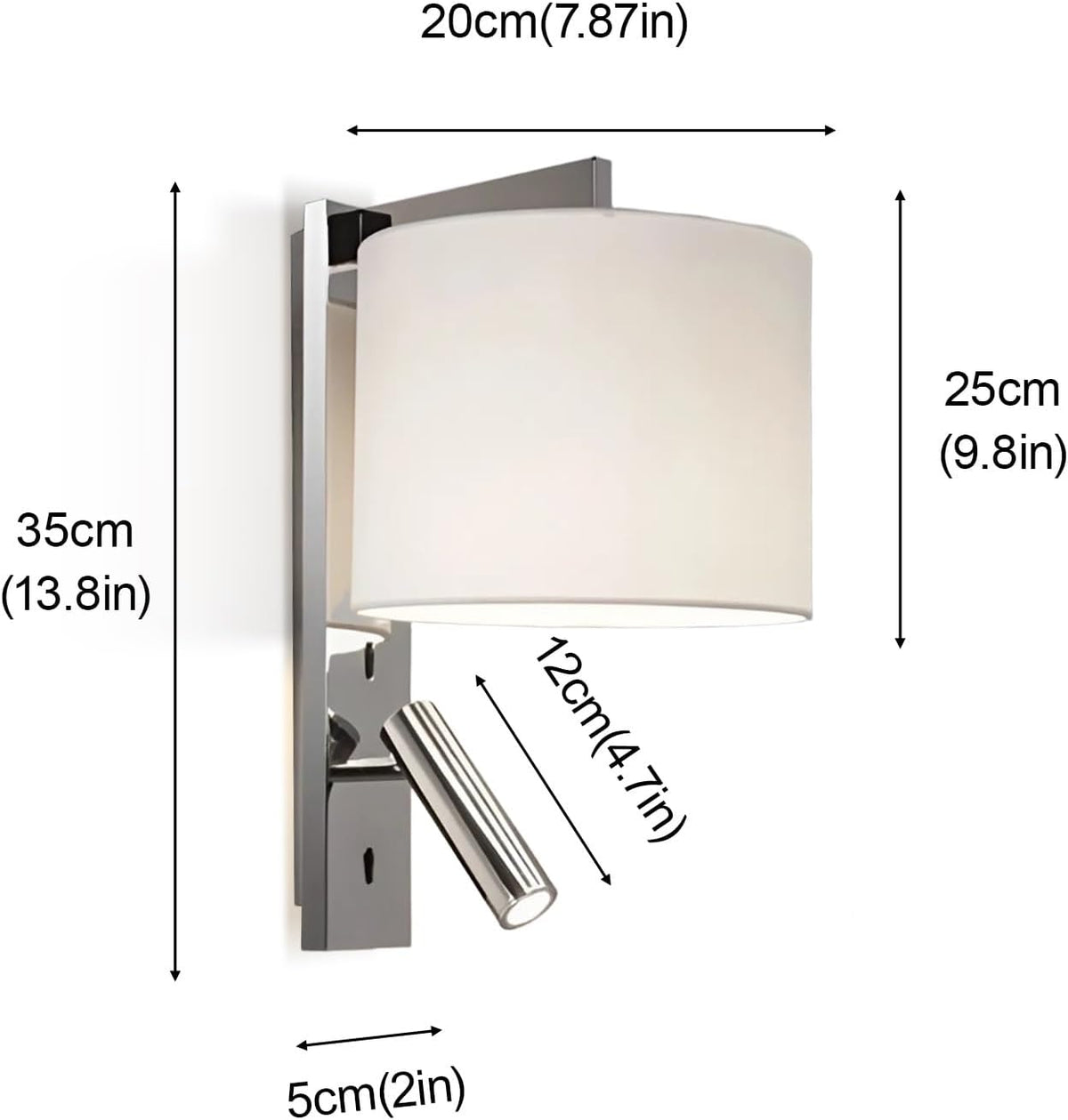 Cylindl Fabric Wall Lamp Reading Light for Book in Bed at Night, Adjustable Spotlights Sconces Lighting Hardwired Modern Lights for Workbench Bedroom Bedside Headboard T-155