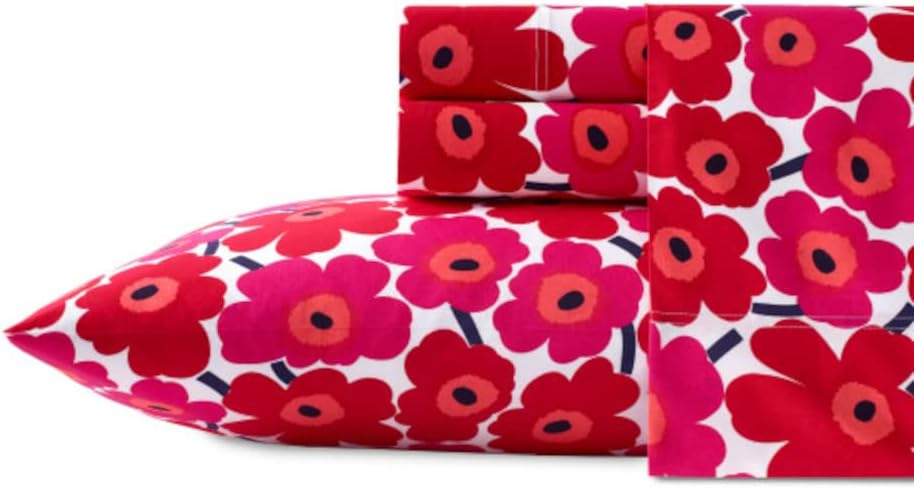 Marimekko - King Sheets, Cotton Percale Bedding Set, Crisp & Cool Home Decor (Unikko, King)