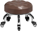 Heavy-Duty Low Roller Stool with 360° Swivel Wheels, Ottoman Footstool, Low-Height Short Rolling Stool Seat, PU Leather Small Mechanic Chair, Rolling Stools for Garage, Shop, Library Brown