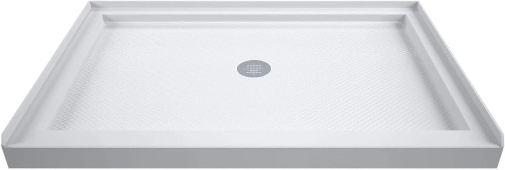 DreamLine 32 in. D x 48 in. W x 76 3/4 in. H Center Drain Acrylic Shower Base and QWALL-5 Backwall Kit In White, DL-6070C-01