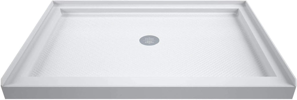 DreamLine 34 in. D x 48 in. W x 76 3/4 in. H Center Drain Acrylic Shower Base and QWALL-5 Backwall Kit In White, DL-6071C-01