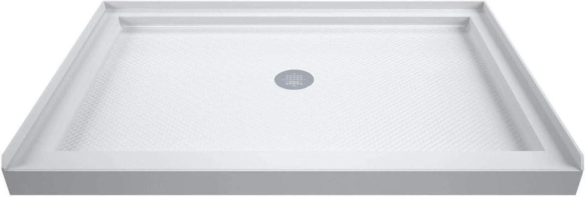 DreamLine 34 in. D x 48 in. W x 76 3/4 in. H Center Drain Acrylic Shower Base and QWALL-5 Backwall Kit In White, DL-6071C-01