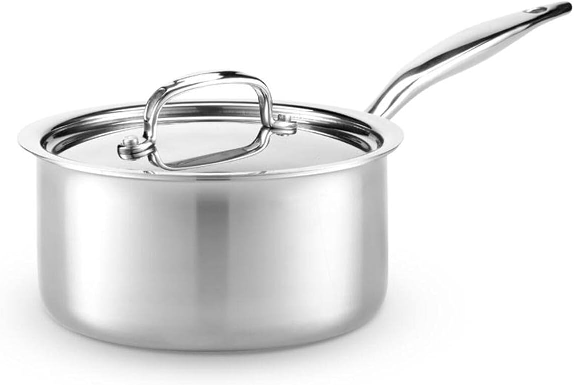Heritage Steel 3 Quart Saucepan with Lid | Made in USA | Titanium Series | 316Ti Stainless Steel Pan with Stay Cool Handle | Fully Clad with 5-Ply Construction | Induction Ready & Non Toxic