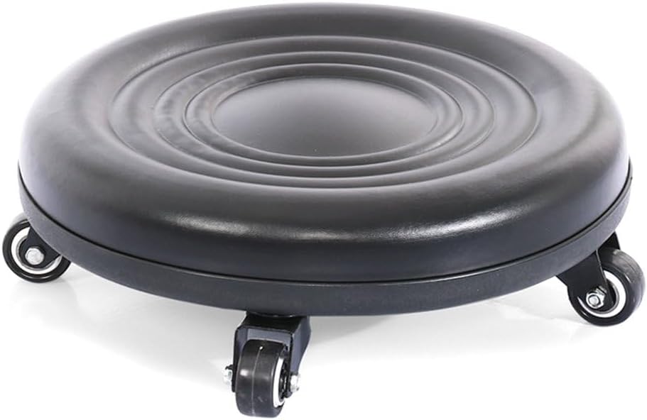 Heavy-Duty Low Roller Stool with 360° Swivel Wheels, Ottoman Footstool, Low-Height Short Rolling Stool Seat, PU Leather Small Mechanic Chair, Rolling Stools for Garage, Shop, Library Black