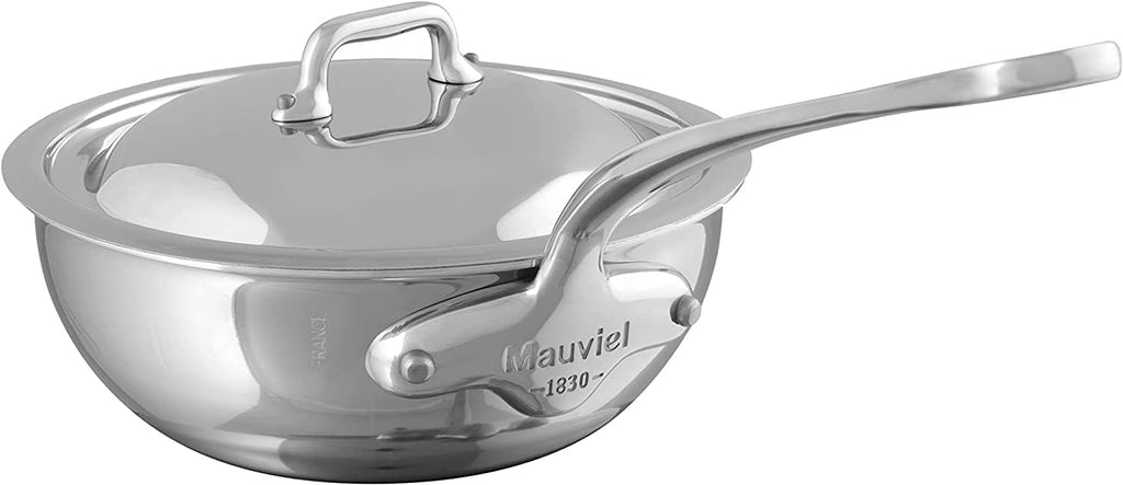Mauviel M'Cook 5-Ply Polished Stainless Steel Chef Pan With Lid, And Cast Stainless Steel Handle, 1.1-qt, Made In France