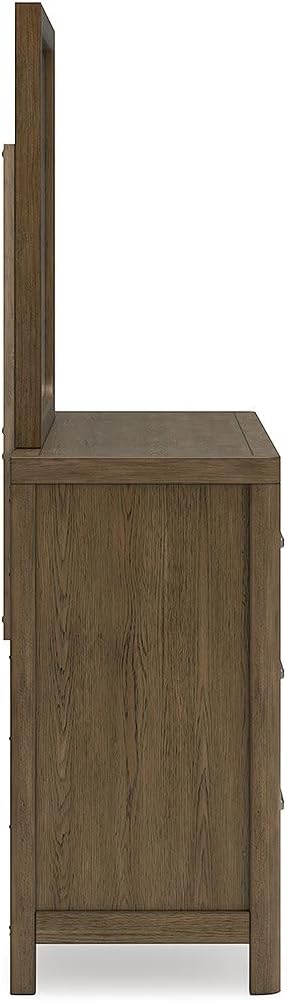 Signature Design by Ashley Cabalynn Modern 6-Drawer Dresser and Mirror with Safety Stop and Felt-Lined Top Drawer, Dark Brown