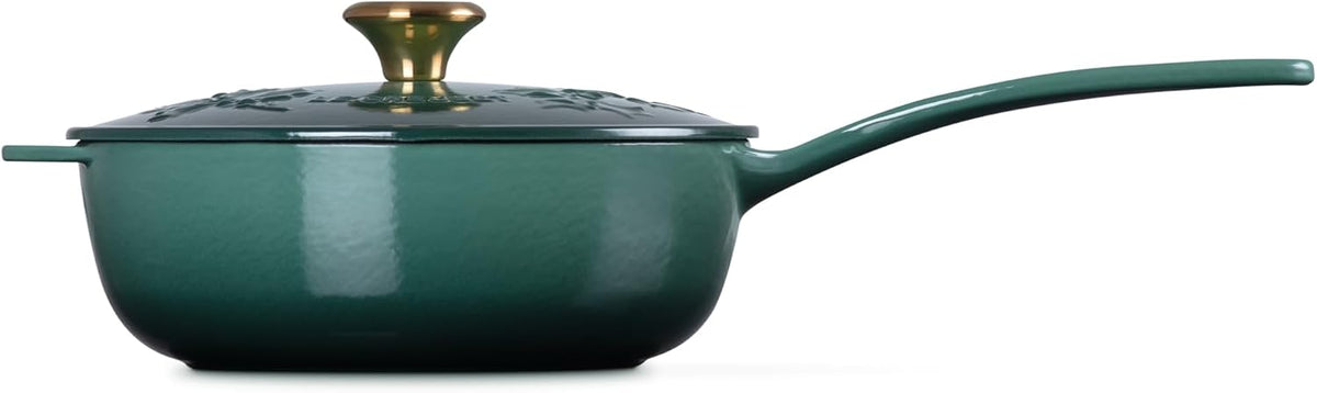 Le Creuset Enameled Cast Iron Holly Collection Saucier, 2.25 qt., Artichaut with Gold Knob
