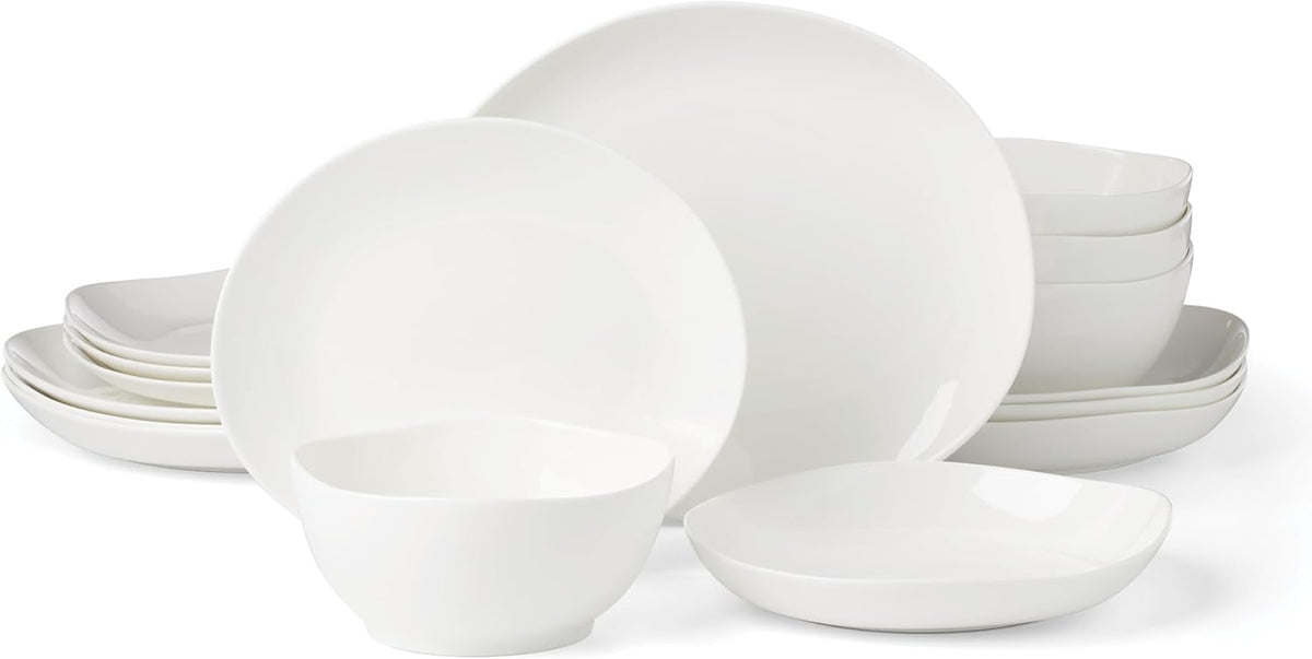 Lenox Dinnerware Set, Studio 1414 Curve 16-Piece Set, Service For 4, Bone China Material, Dishwasher & Microwave Safe, Home And Kitchen, Kitchen And Dining, Plates And Bowls Sets (White, 16 Pieces)