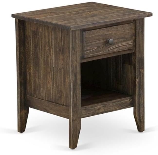 East West Furniture NL14K-1GA07 2 Piece Bedroom Set - King Size Button Tufted Bed - Brown Taupe Velvet Fabric Upholstered Headboard and a Distressed Jacobean Finish Nightstand