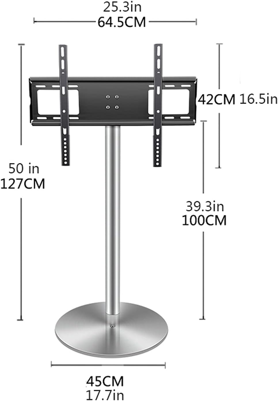 Universal TV Stand TV Stand Floor TV Stand Mount Universal TV Stand with Round Stainless Steel Base Swivel TV Stand Base Height Adjustable TV Stand for 37 to 75 Inch TVs Monitor Desk Mount