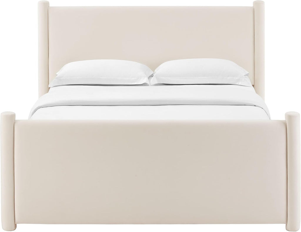 Modway Rael Full Platform Bed Frame with Upholstered Headboard and Footboard in Alabaster – Stain-Resistant Performance Velvet Full Size Bed with Rounded Posts