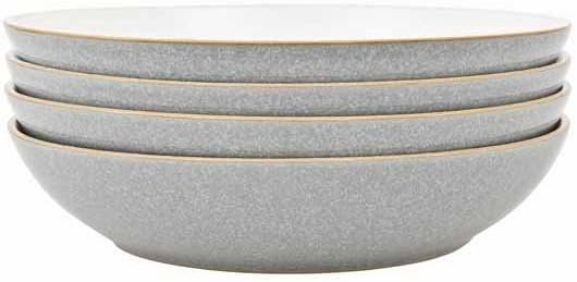 Denby - Elements Light Grey Pasta Bowls Set of 4 - Dishwasher Microwave Safe Crockery 1050ml 22cm - Pale Grey, White Ceramic Stoneware Tableware - Chip & Crack Resistant