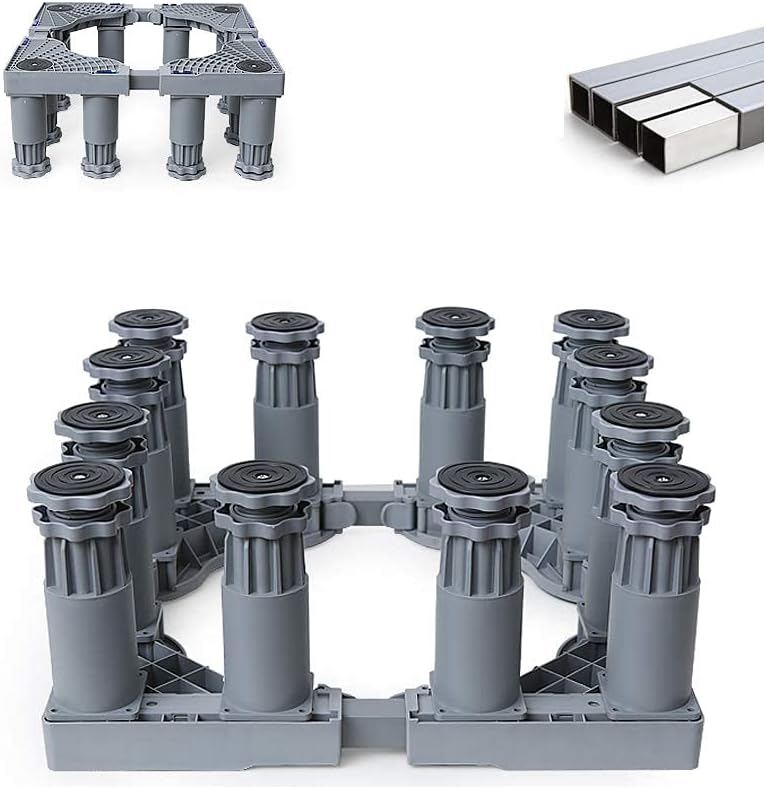 Adjustable Washing Machine Base Upgraded Washing Machine Stand Universal Appliance Base Bracket Heightening Fridge Stand Roller Adjustable Holder 47.5-63cm 4/8/12 Feet Anti-Vi