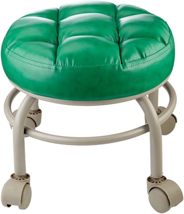 Heavy-Duty Low Roller Stool with 360° Swivel Wheels, 660-lb Load Capacity, Low-Height Short Rolling Stool Seat, PU Leather Small Mechanic Chair, Rolling Stools for Garage, Shop, Libra Green