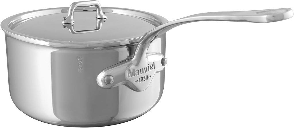 Mauviel M'Urban 4 Tri-Ply Polished Stainless Steel Sauce Pan With Lid and Cast Stainless Steel Handle, 2.6-Qt, Made In France