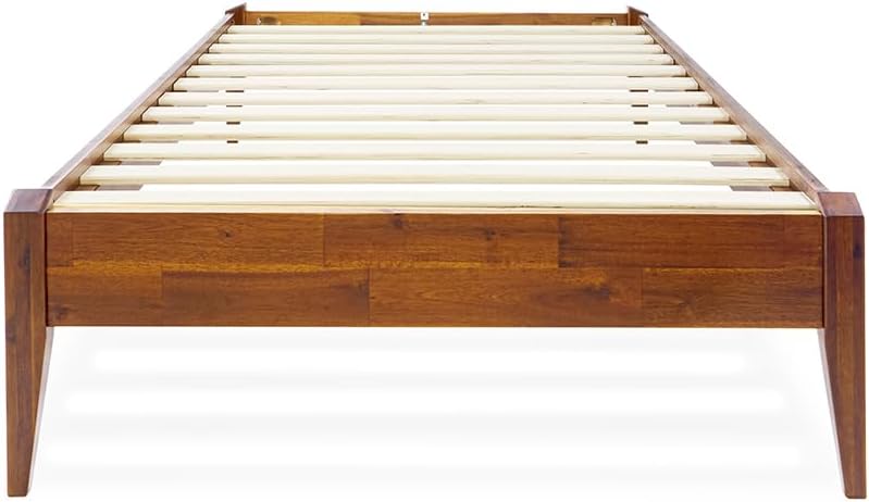 Bme Dinkee Twin Bed Frames without Headboard, Acacia Wood 15 Inch Platform Bed, Slat Support, Japanese Joinery Bed, No Box Spring Needed, Easy Assembly, Minimalist Modern and Bohemian Style, Caramel