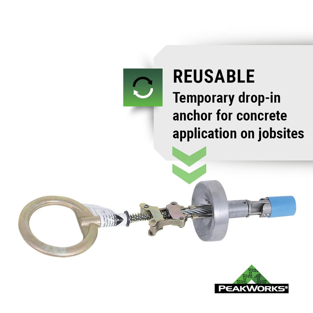 Peakworks Temporary Reusable Drop-In Anchor for Concrete - Industrial, Construction, Roofing Fall Protection - ANSI & OSHA Compliant - 3/4' (19 mm)