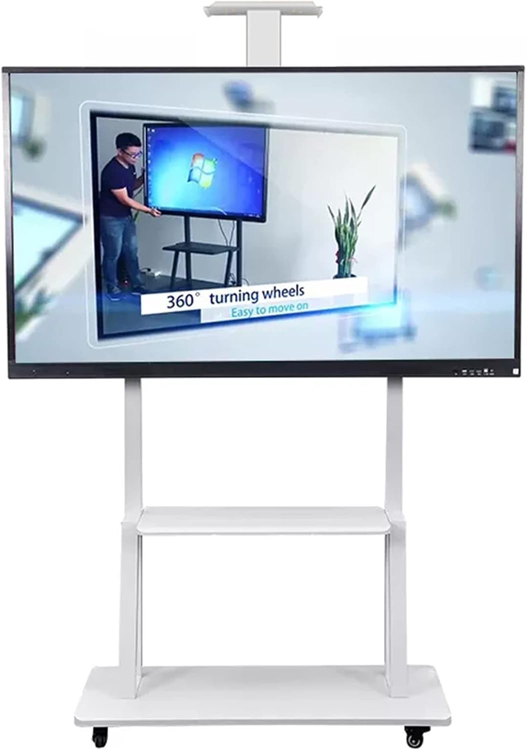 White Tall Floor TV Stand for 32 43 50 55 65 70 Inch TV, Universal Mobile TV Cart for Living Room Bedroom, Heavy Duty Rolling TV Stand on Locking Wheels Beautiful Scenery
