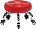 Heavy-Duty Low Roller Stool with 360° Swivel Wheels, Ottoman Footstool, Low-Height Short Rolling Stool Seat, PU Leather Small Mechanic Chair, Rolling Stools for Garage, Shop, Library red