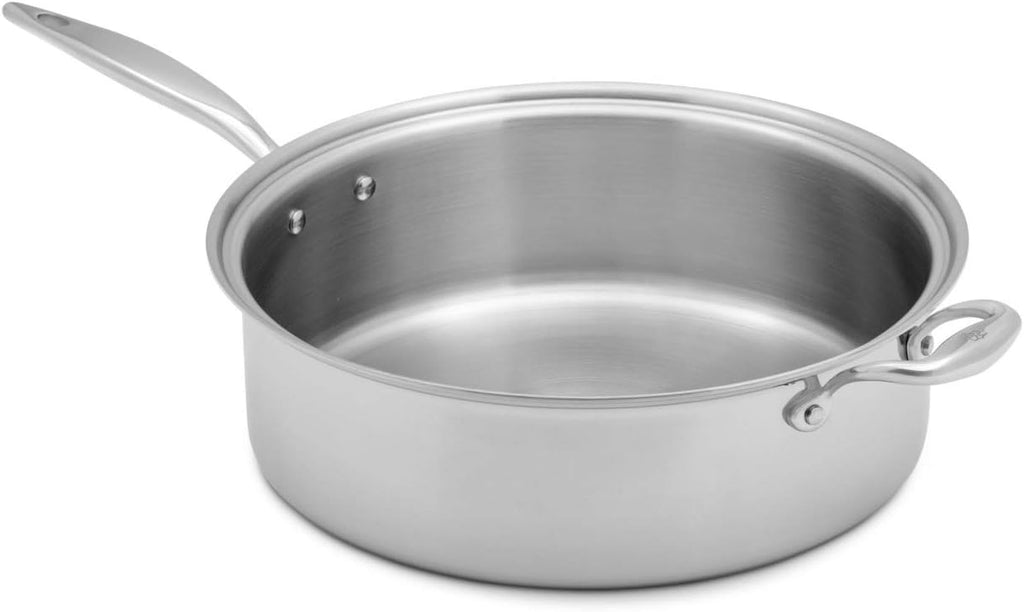 Heritage Steel 8 Quart Family Sauté Pan with Lid - Titanium Strengthened 316Ti Stainless Steel with 5-Ply Construction - Induction-Ready and Fully Clad, Made in USA