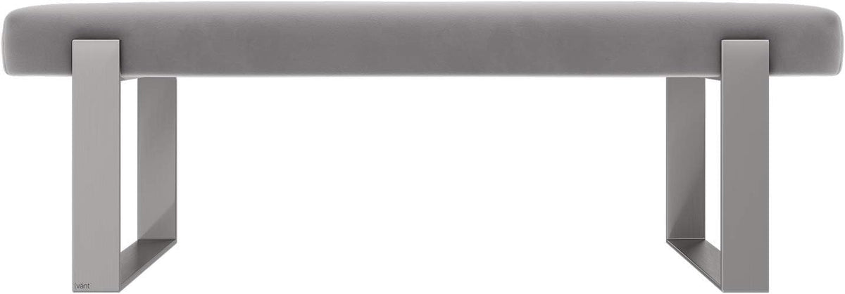 VANT Upholstered Bed Bench - Velvet Platinum Grey - Brushed Nickel - Contemporary Modern, Bedroom Bench Seat, Hallway, or Entryway
