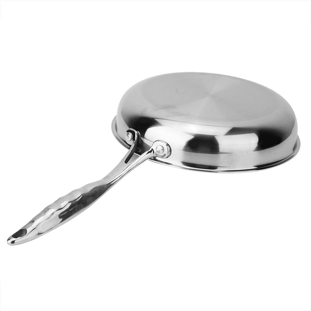 Non-Ctick Wok Saucepan Uncoated 304/403 Stainless Steel Aluminum Three Layer Flat Frying Pan 24cm with Pot Cover Kitchen Cooking Tool(