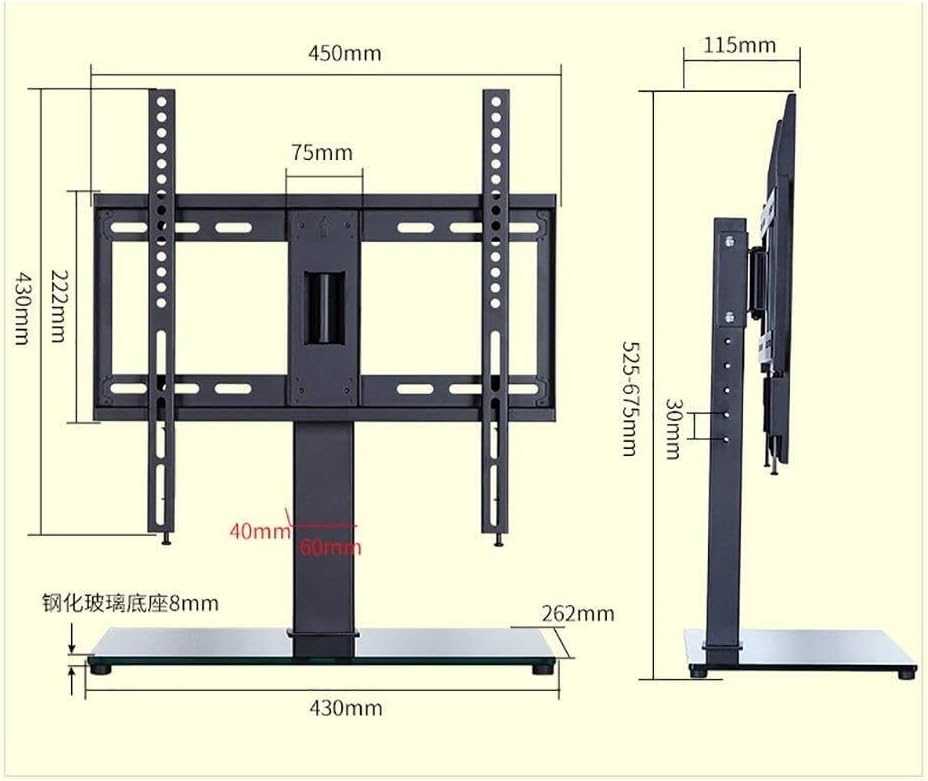 Universal TV Stand for 32-60 Inch TVs, Adjustable Height Swivel 90°, Tempered Glass Base, Holds Up to 35kg, TV Tabletop Pedestal TV Bracket Mount