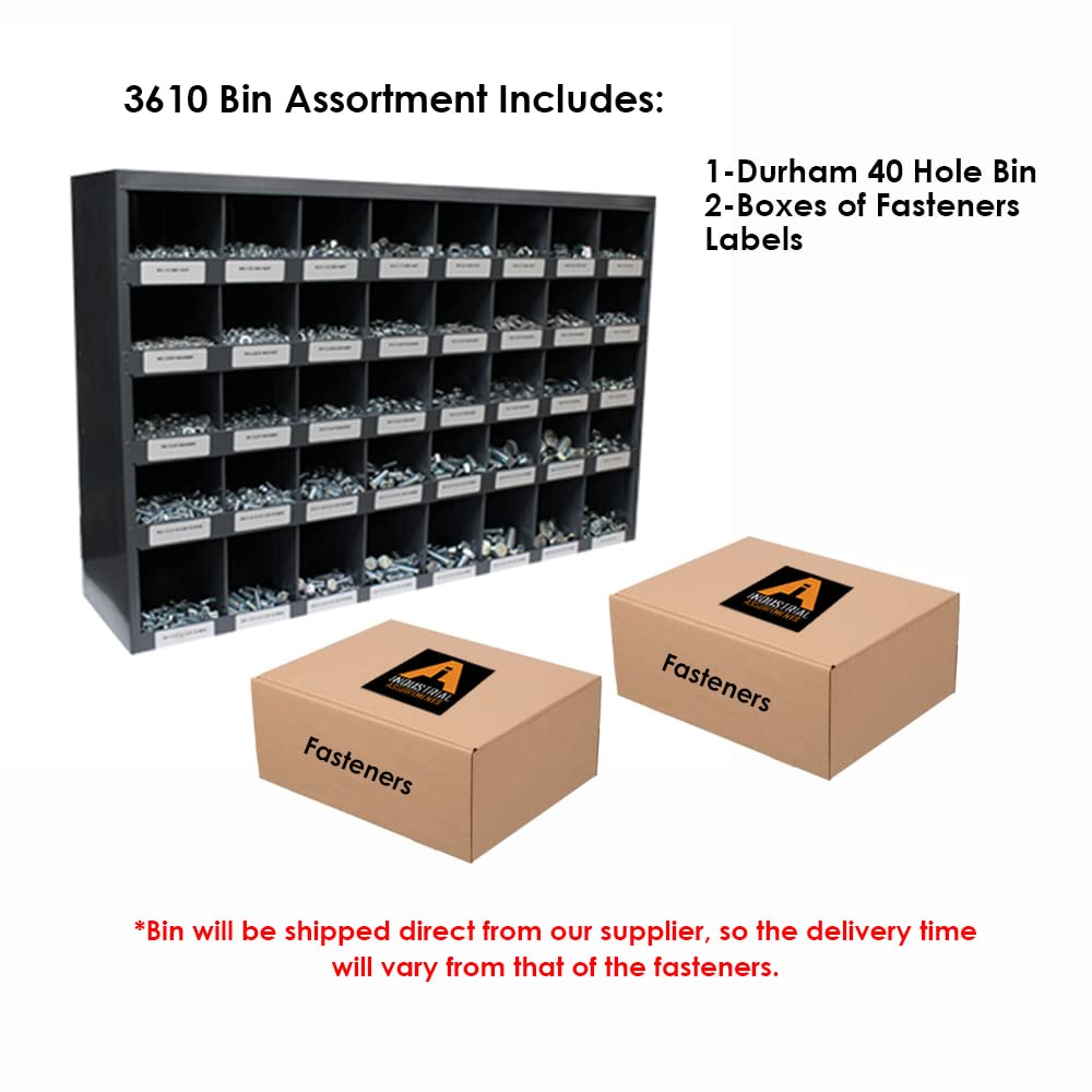 Titan Industrial Supply- 3,610 pcs Metric 8.8 Coarse Hardware Assortment Kit with Hex Cap Screws, Hex Nuts, Nylon Locknuts, Washers, & Durham 40 Hole Metal Bin