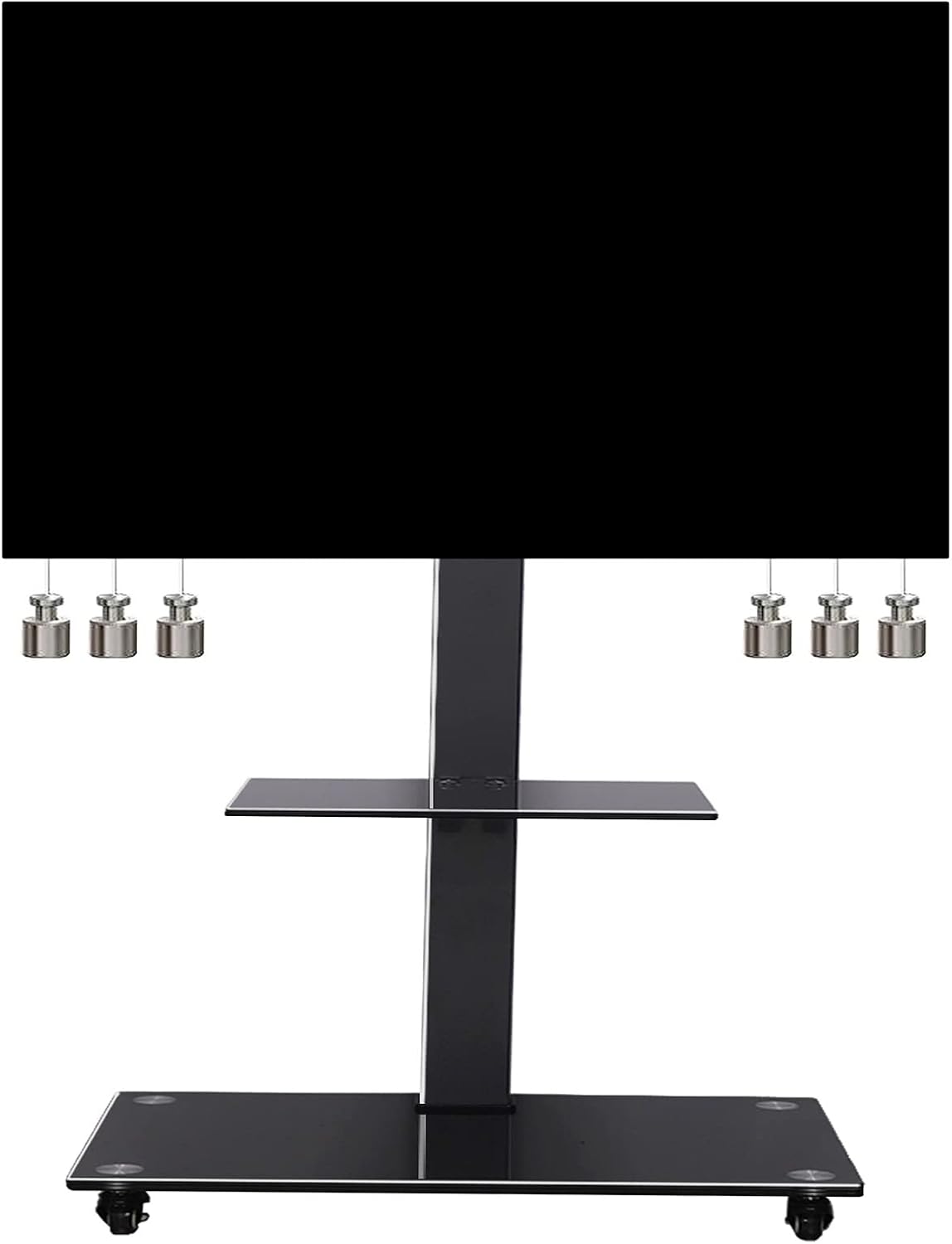 Tall Floor TV Stand for 50 55 65 70 75 Inch TV, Universal Mobile TV Stand with Wheels & Storage, Rolling TV Cart Height Adjustable, Black Beautiful Scenery