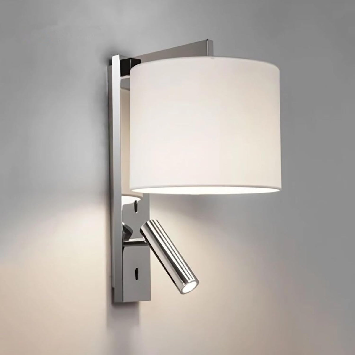 Cylindrical Fabric Wall Lamp Reading Light for Book in Bed at Night, Adjustable Spotlights Sconces Lighting Hardwired Modern Lights for Workbench Bedroom Bedside Headboard T-155(Chrome)