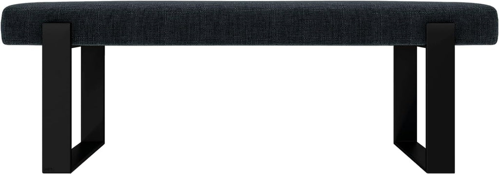 VANT Upholstered Bed Bench - Weave Blue Denim - Matte Black - Contemporary Modern, Bedroom Bench Seat, Hallway, or Entryway