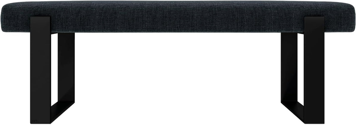 VANT Upholstered Bed Bench - Weave Blue Denim - Matte Black - Contemporary Modern, Bedroom Bench Seat, Hallway, or Entryway