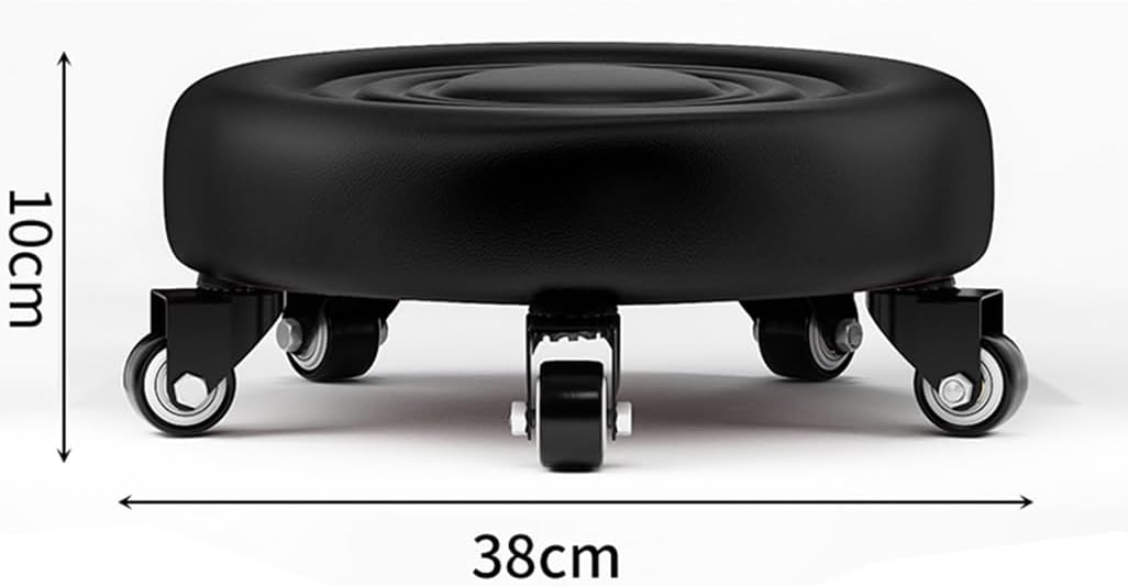 Heavy-Duty Low Roller Stool with 360° Swivel Wheels, Ottoman Footstool, Low-Height Short Rolling Stool Seat, PU Leather Small Mechanic Chair, Rolling Stools for Garage, Shop, Library Black