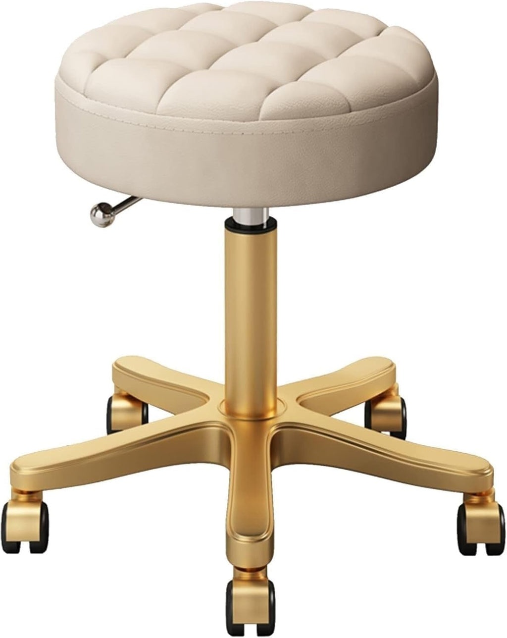 Bar Stool Rolling with Swivel Wheels Height Adjustable 4764cm Beige PU Seat Stainless Steel 5 Claws Office Study Beauty