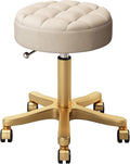 Bar Stool Rolling with Swivel Wheels Height Adjustable 4764cm Beige PU Seat Stainless Steel 5 Claws Office Study Beauty