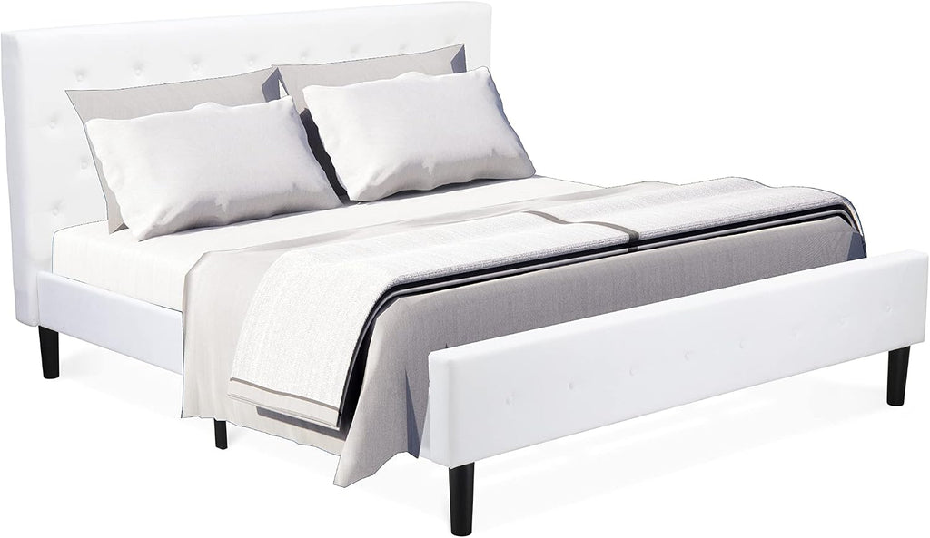 East West Furniture NL19K-1HI14 2 Piece Bedroom Set - King Size Button Tufted Bed - Linen white Velvet Fabric Upholstered Headboard and an Urban Gray Finish Nightstand