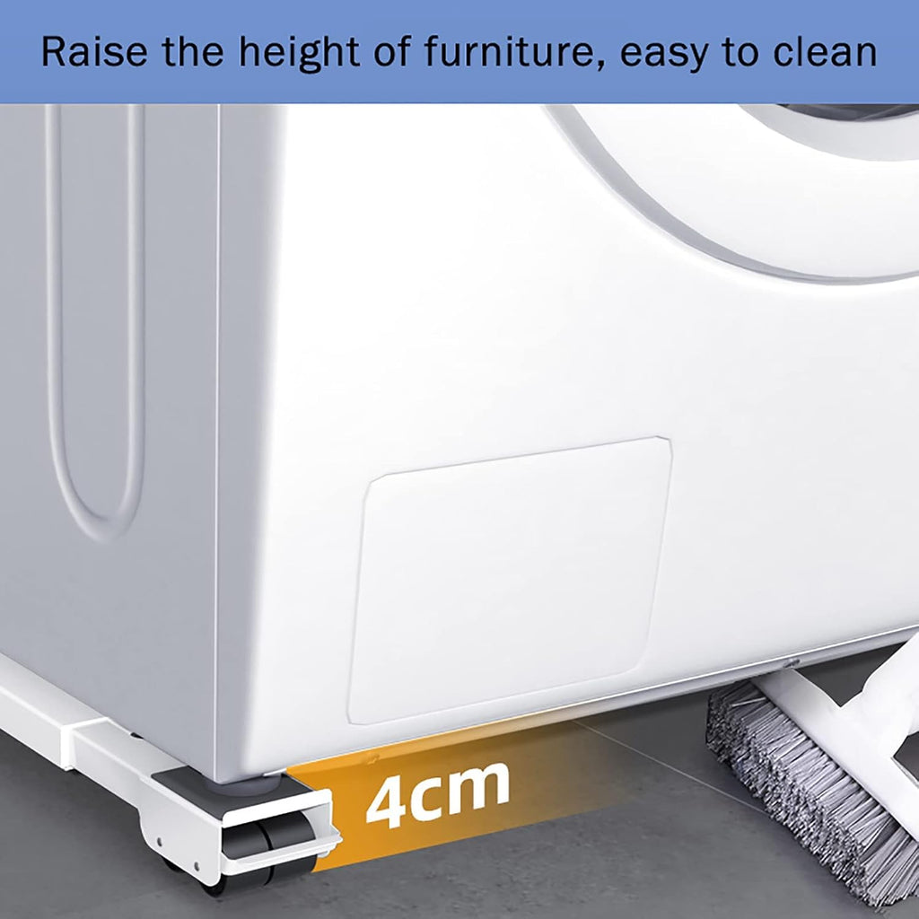 Washing Machine Stand Fridge Non-Slip Base, Universal Movable Adjustable Moving Roller Pedestal for Dryer, Mini Refrigerator 2Pcs (White)