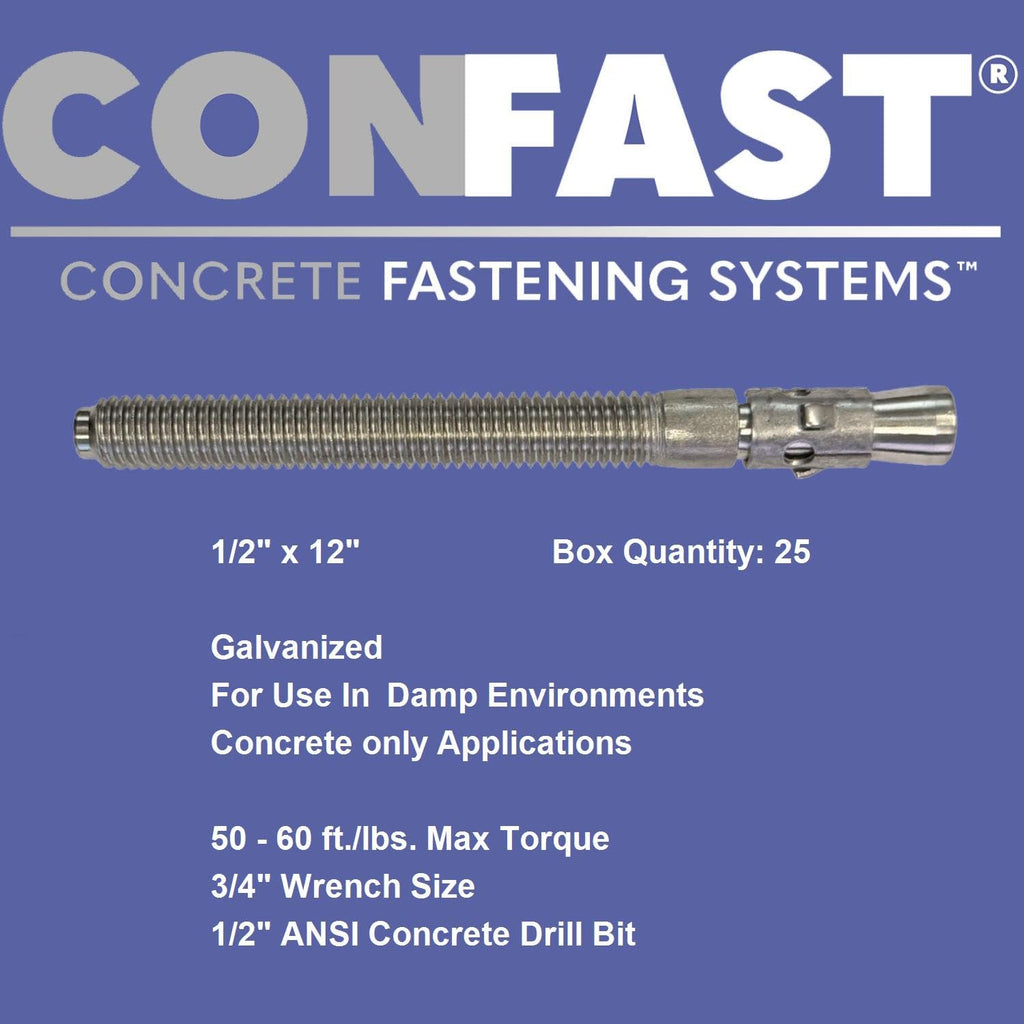 CONFAST 1/2' x 12' Galvanized Wedge Anchor (Box of 25)