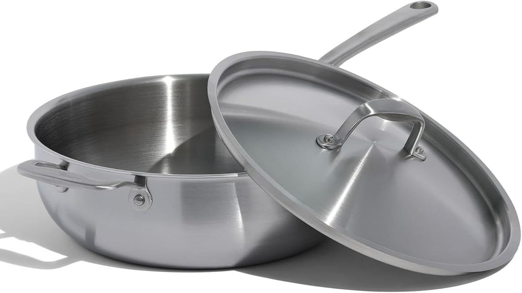 5 Quart Stainless Steel Saucier Pan - 5 Ply Stainless Clad - Professional Cookware - Induction Compatible
