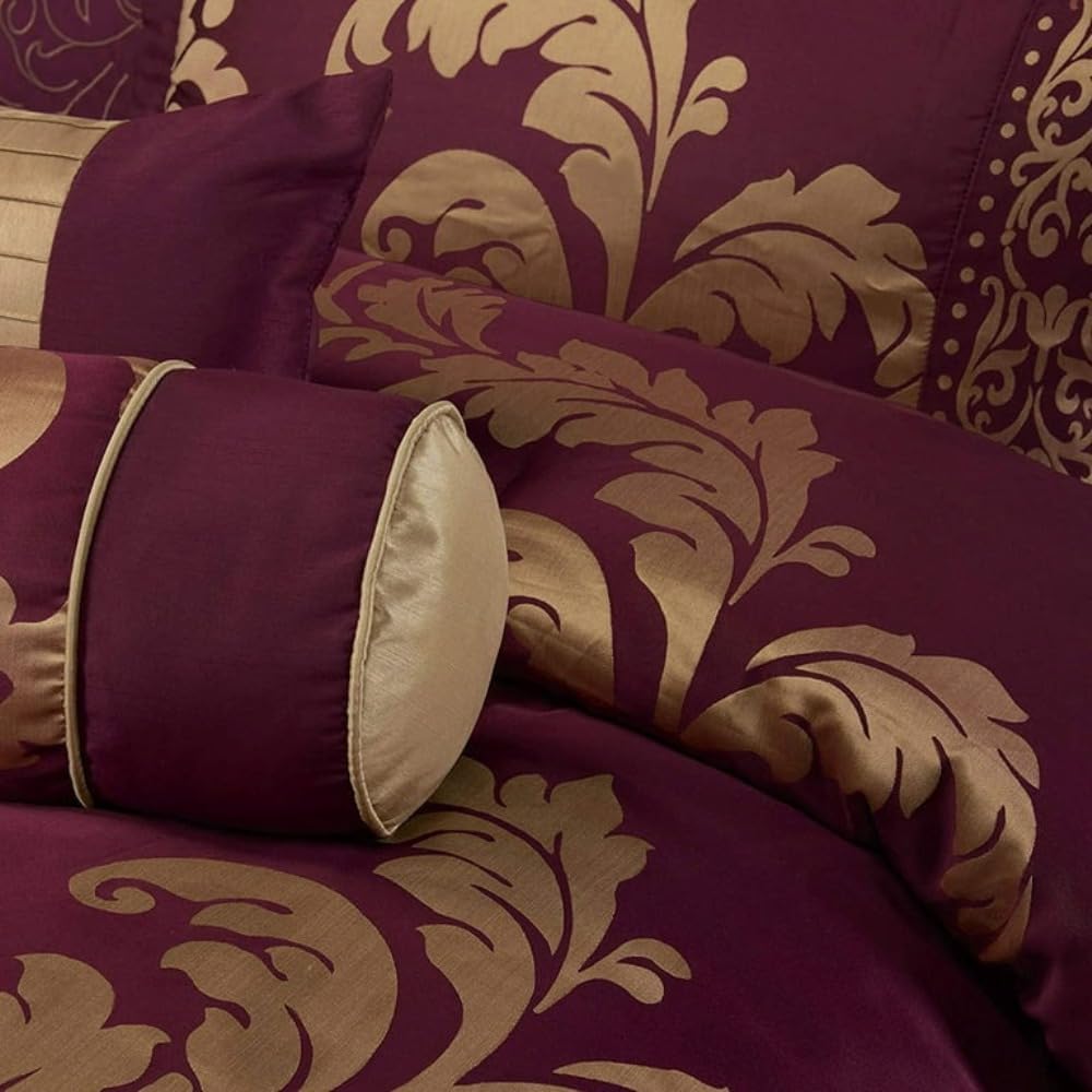 TRP 7 Piece Bed in Bag Luxury Royal Floral Comforter Set King Size | Pretty Maroon/Gold Color Aesthetic Bedding All Seasons Rich Vibrant Look Soft Plush Cozy Feel