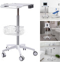 Mobile Trolley Cart Medical Cart, 33.46'-43.71' Height Adjustable Metal Mobile Trolley with 5 Universal Wheels, Large Tabletop Salon Rolling Cart for Lab, SPAs, Beauty Salons(White)