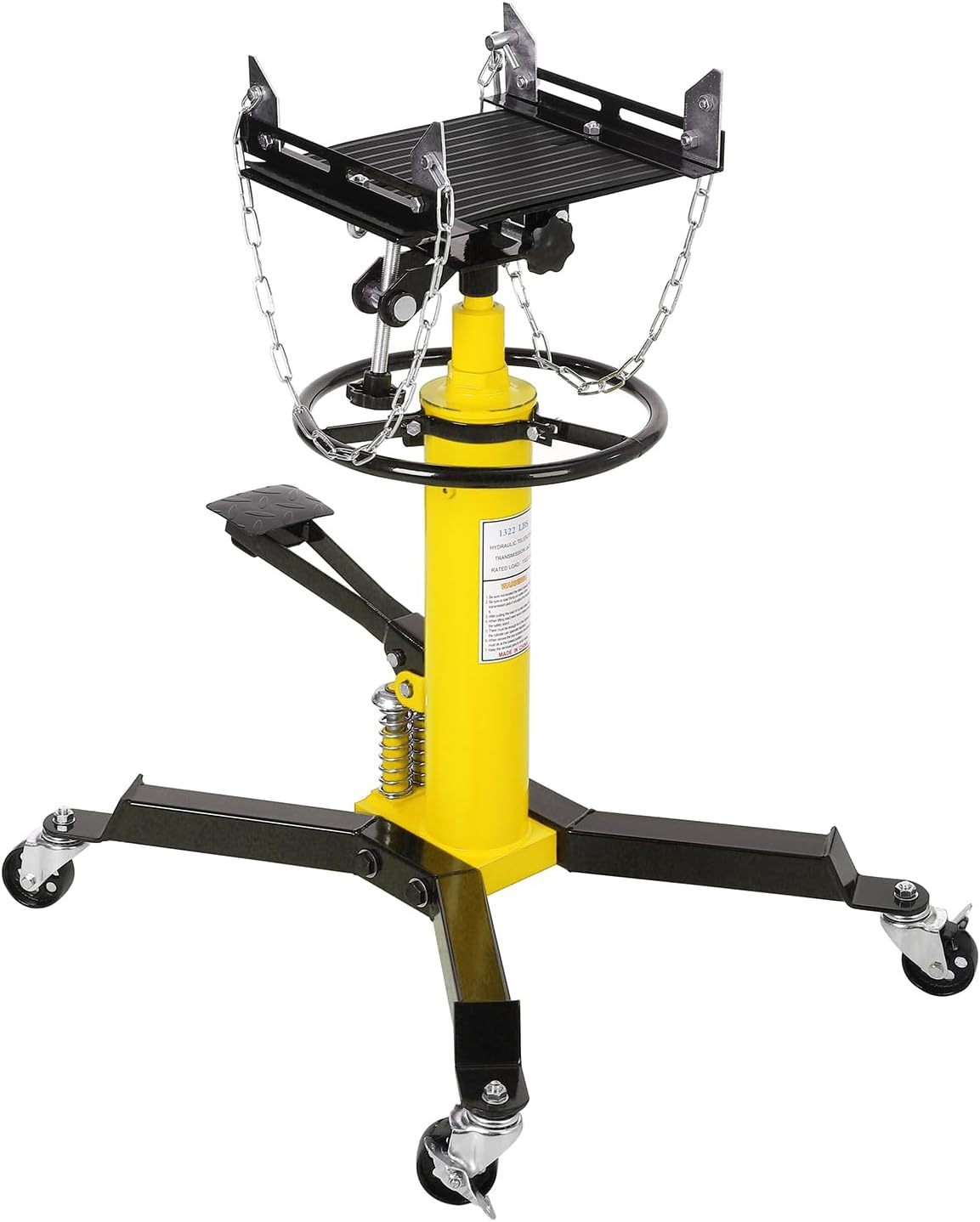 1322Lb Heavy Duty Transmission Jack, 33.5'-69' High Lift Hydraulic Telescoping Transmission Jack, 2-Stage Telescopic Transmission Stand with Foot Pedal & 360° Swivel Wheel, Yellow