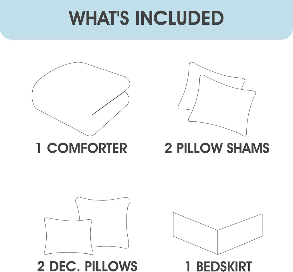LANCO MODERN LIFESTYLE Blue Gold 6 Piece Comforter Set, Queen, Elegant Floral Jacquard, Ultra Soft Bed Set for All Seasons, Bed in a Bag, Include Comforter, Bed Skirt, Pillow Shams & Decor Pillows